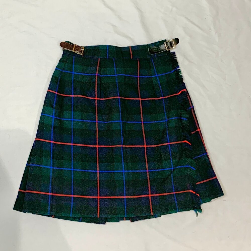 VTG 90s McCarthy Tartan Plaid Kilt Skirt Womens Sz 24 Pleated A-Line Adjustable